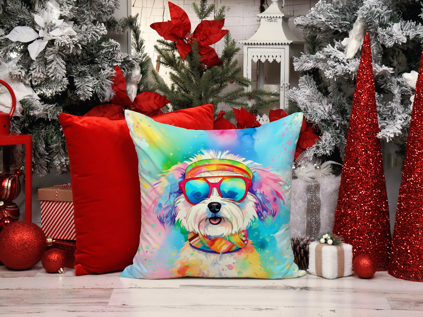 Bichon Frise Hippie Dawg Throw Pillow