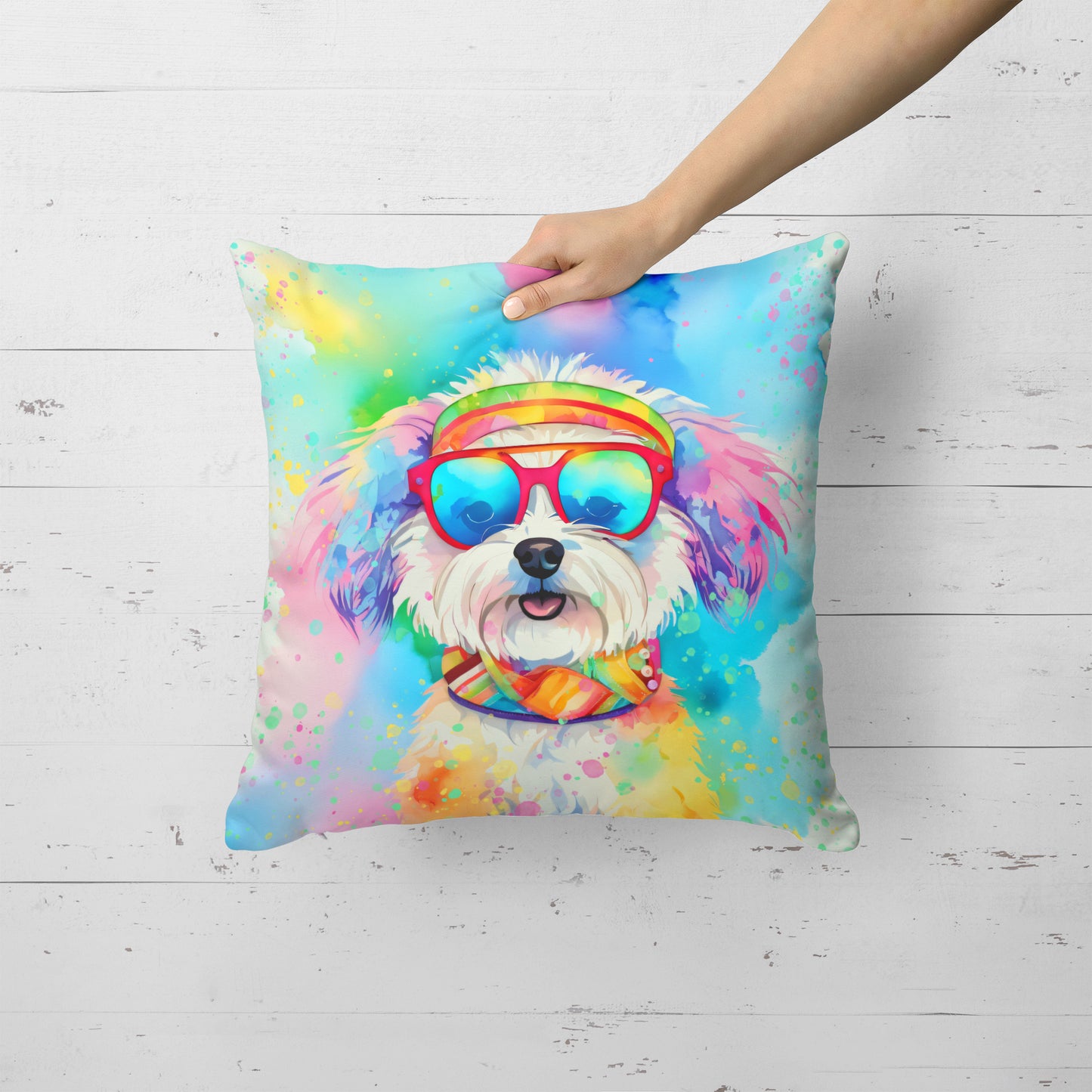 Bichon Frise Hippie Dawg Throw Pillow