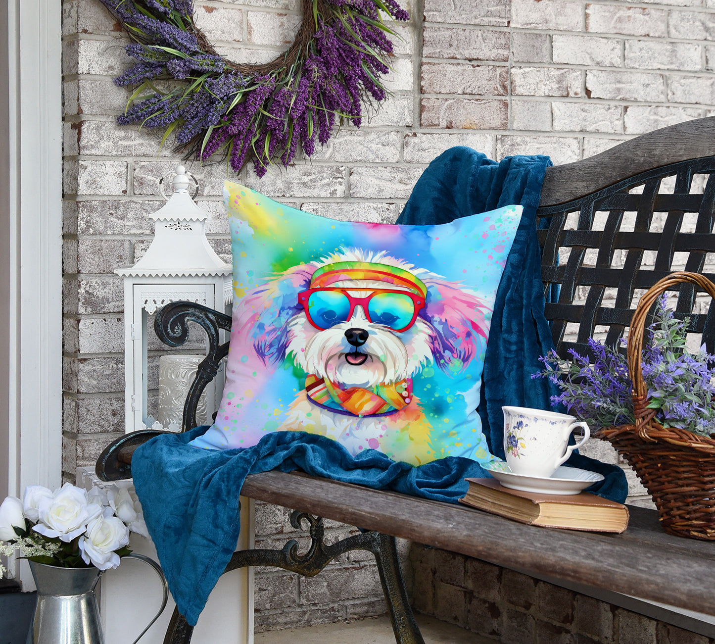 Bichon Frise Hippie Dawg Throw Pillow