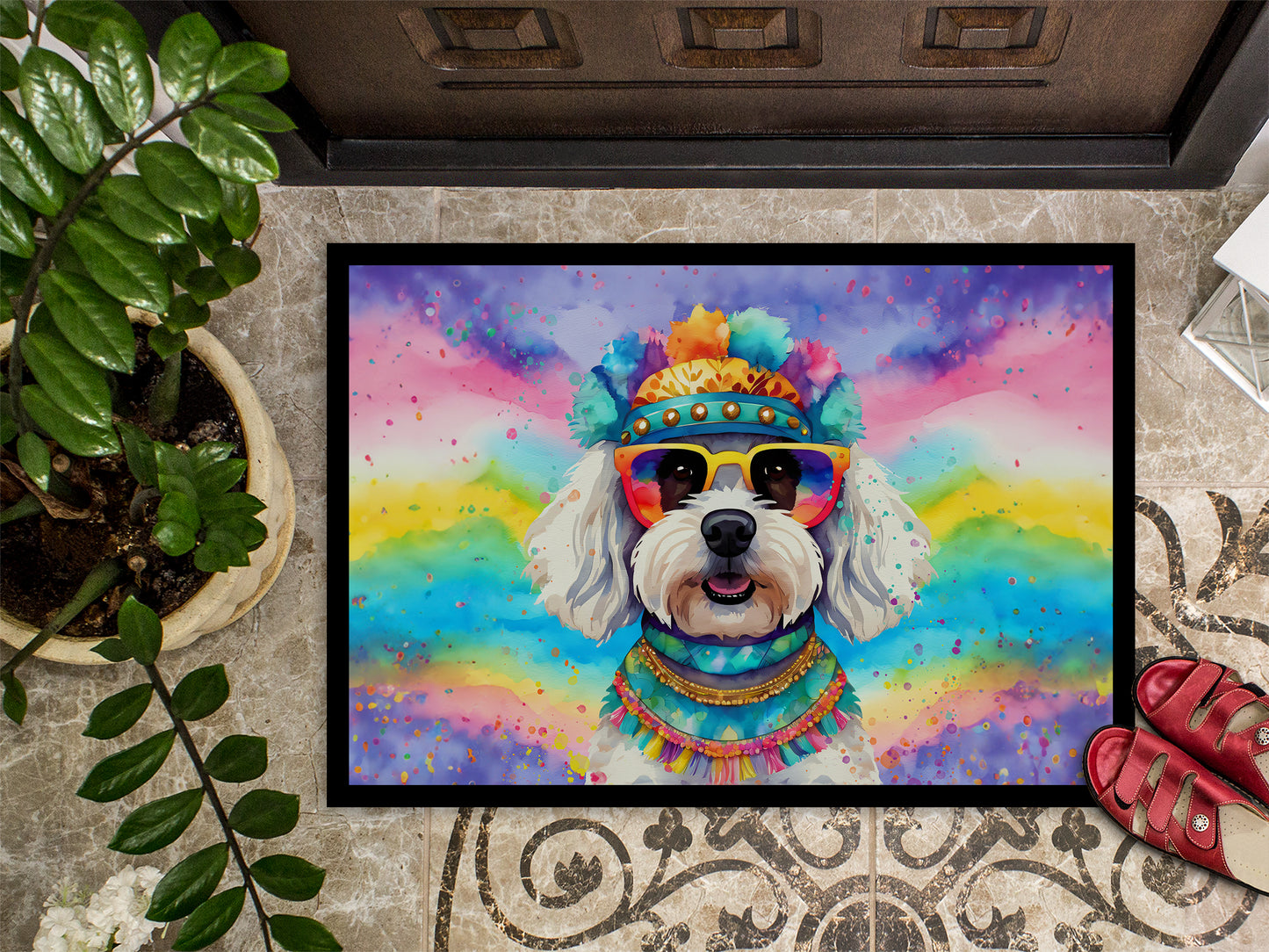 Bichon Frise Hippie Dawg Doormat