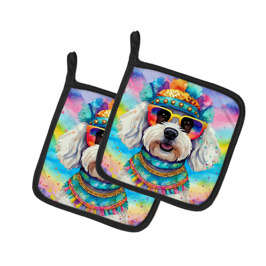 Buy this Bichon Frise Hippie Dawg Pair of Pot Holders