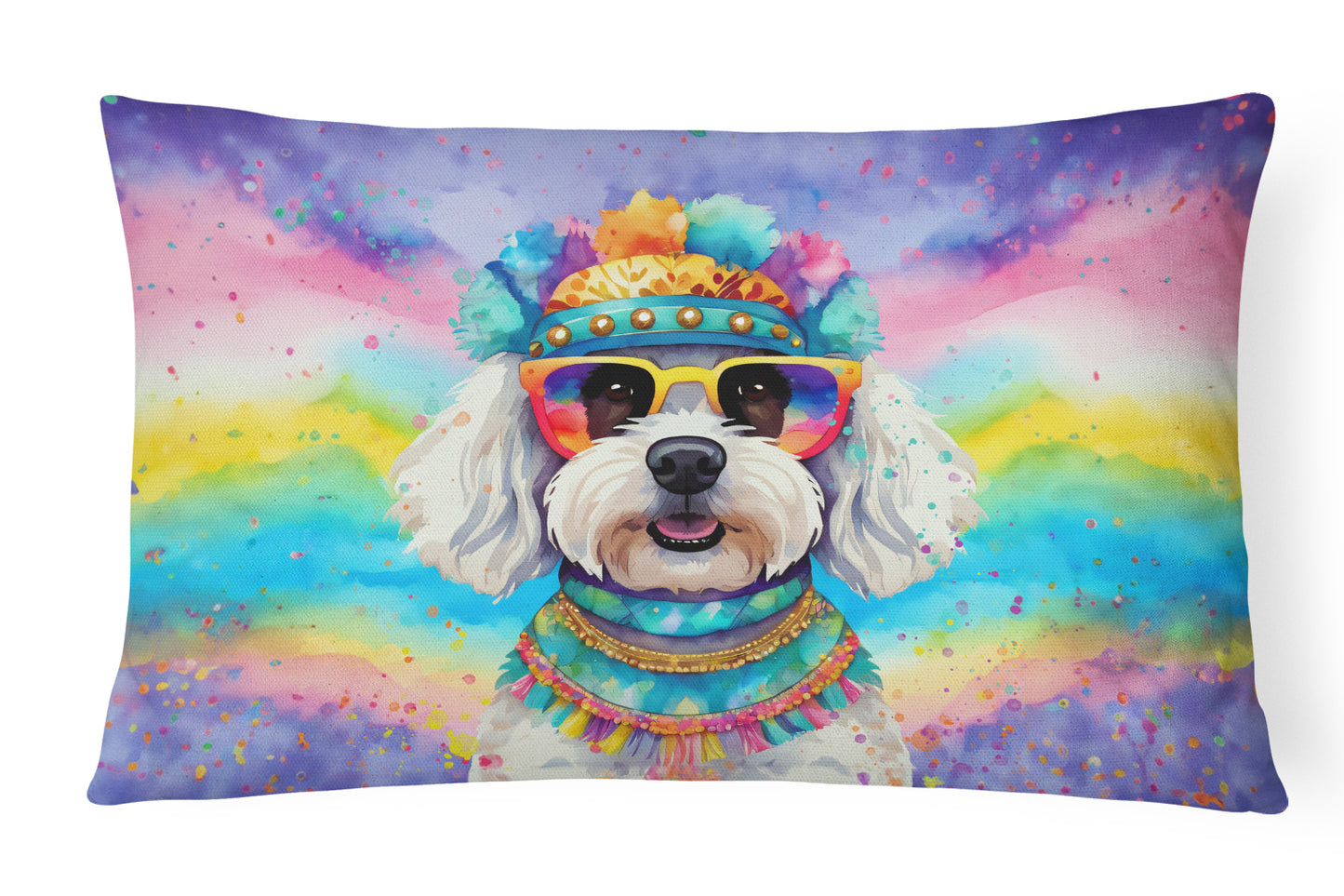 Buy this Bichon Frise Hippie Dawg Throw Pillow