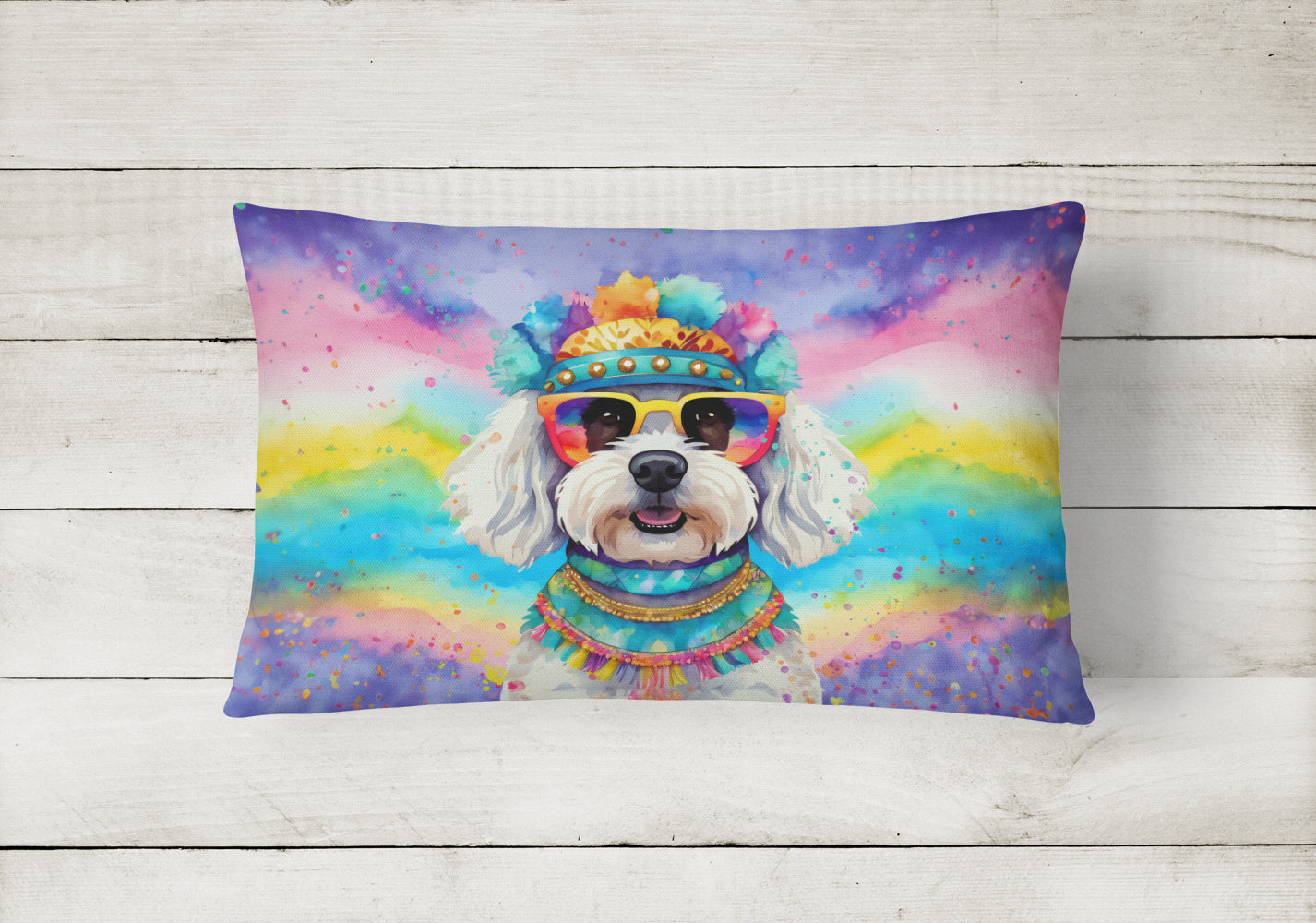 Bichon Frise Hippie Dawg Throw Pillow