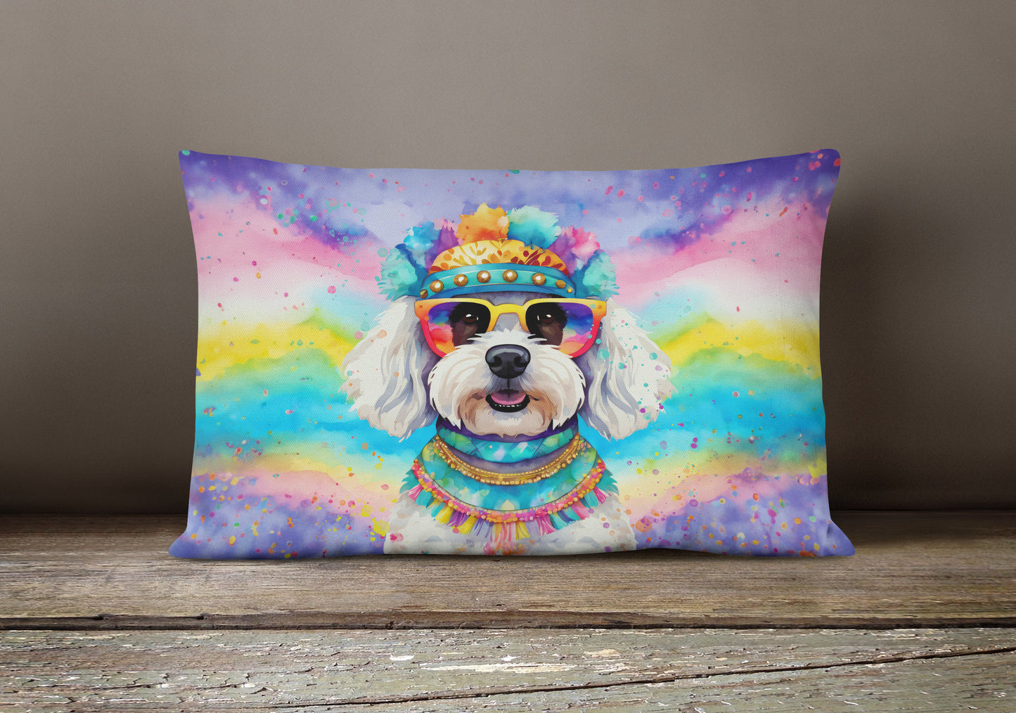 Bichon Frise Hippie Dawg Throw Pillow