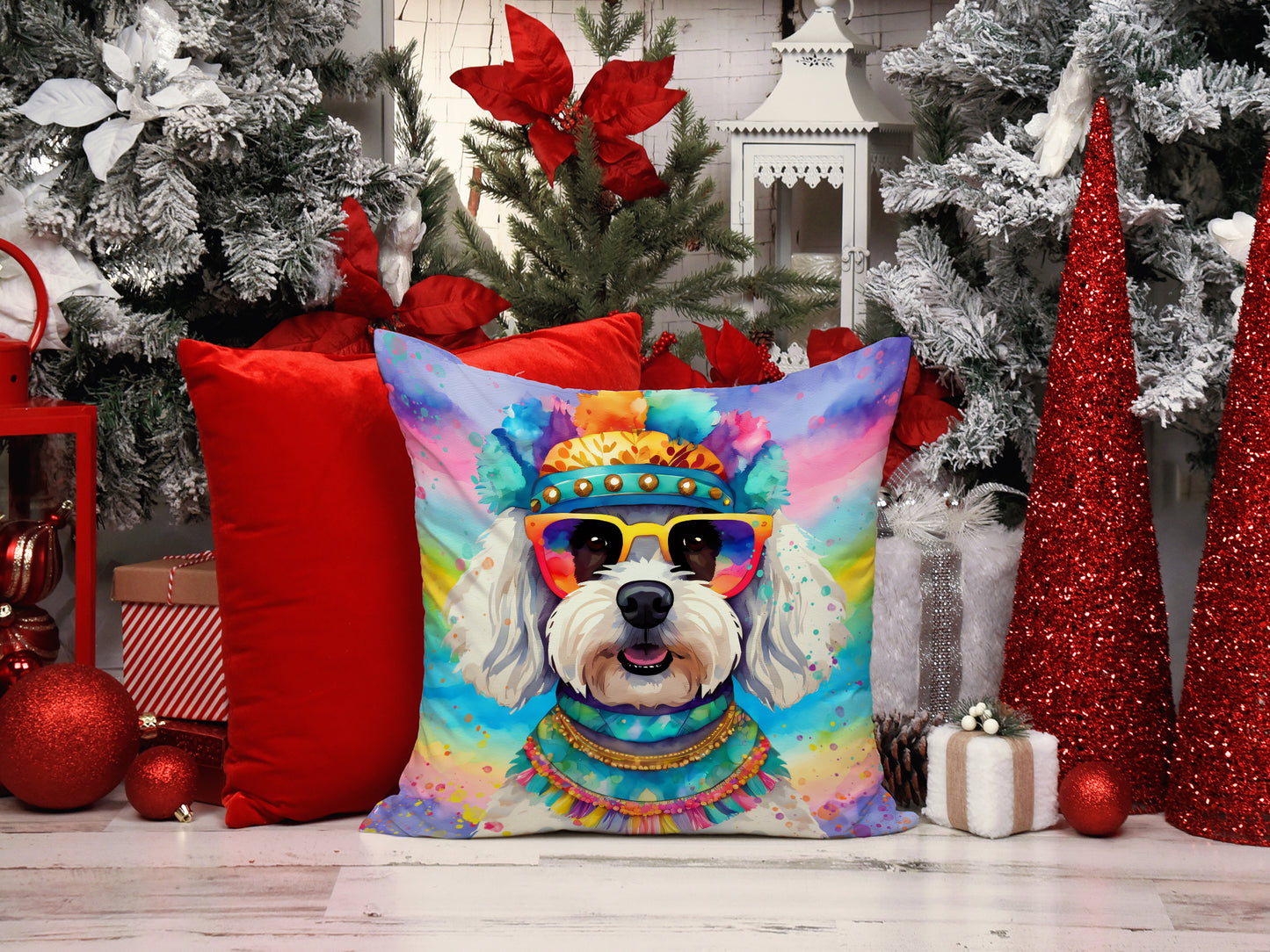 Bichon Frise Hippie Dawg Throw Pillow