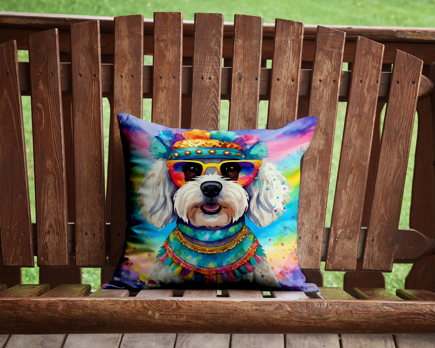 Bichon Frise Hippie Dawg Throw Pillow