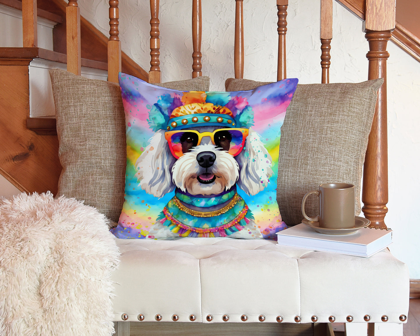 Bichon Frise Hippie Dawg Throw Pillow