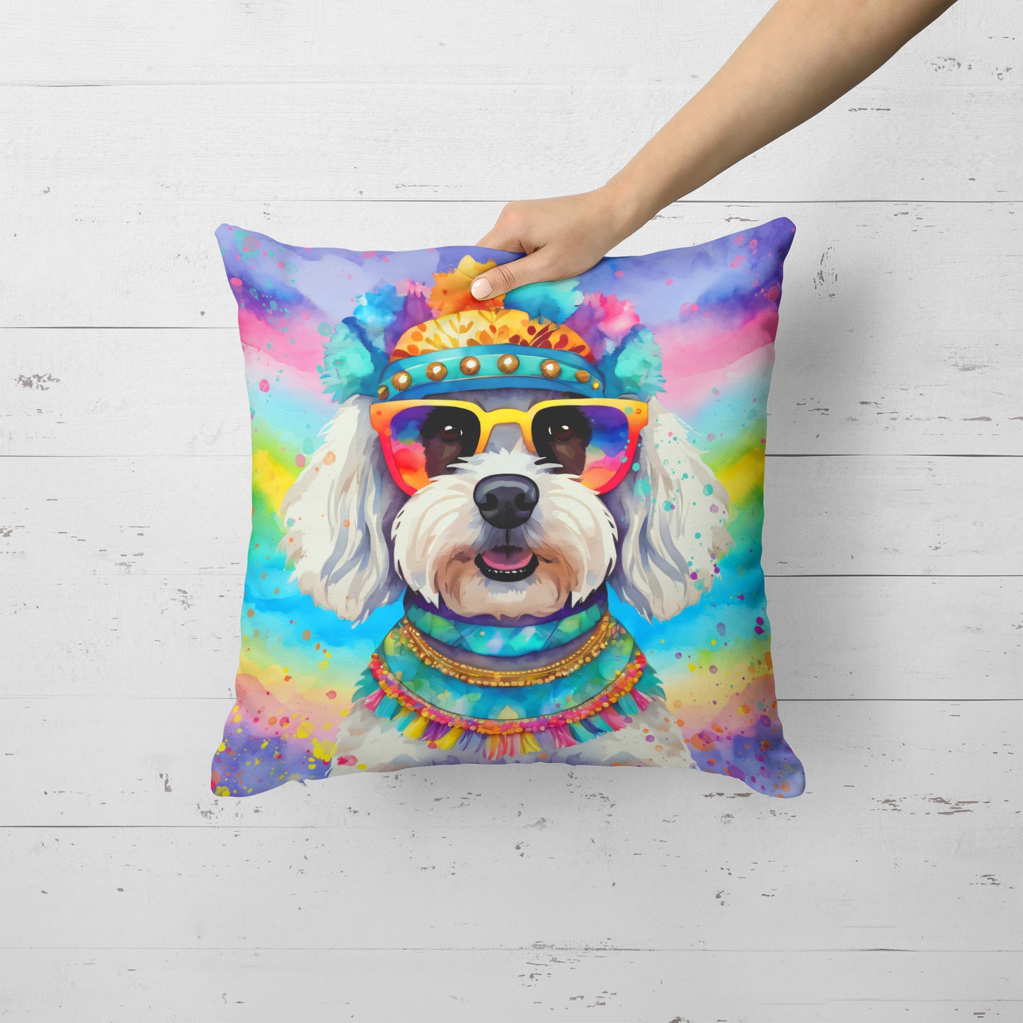 Bichon Frise Hippie Dawg Throw Pillow