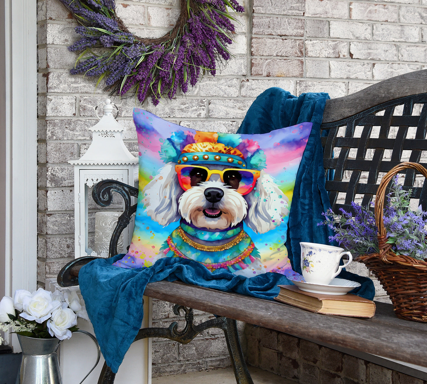 Bichon Frise Hippie Dawg Throw Pillow