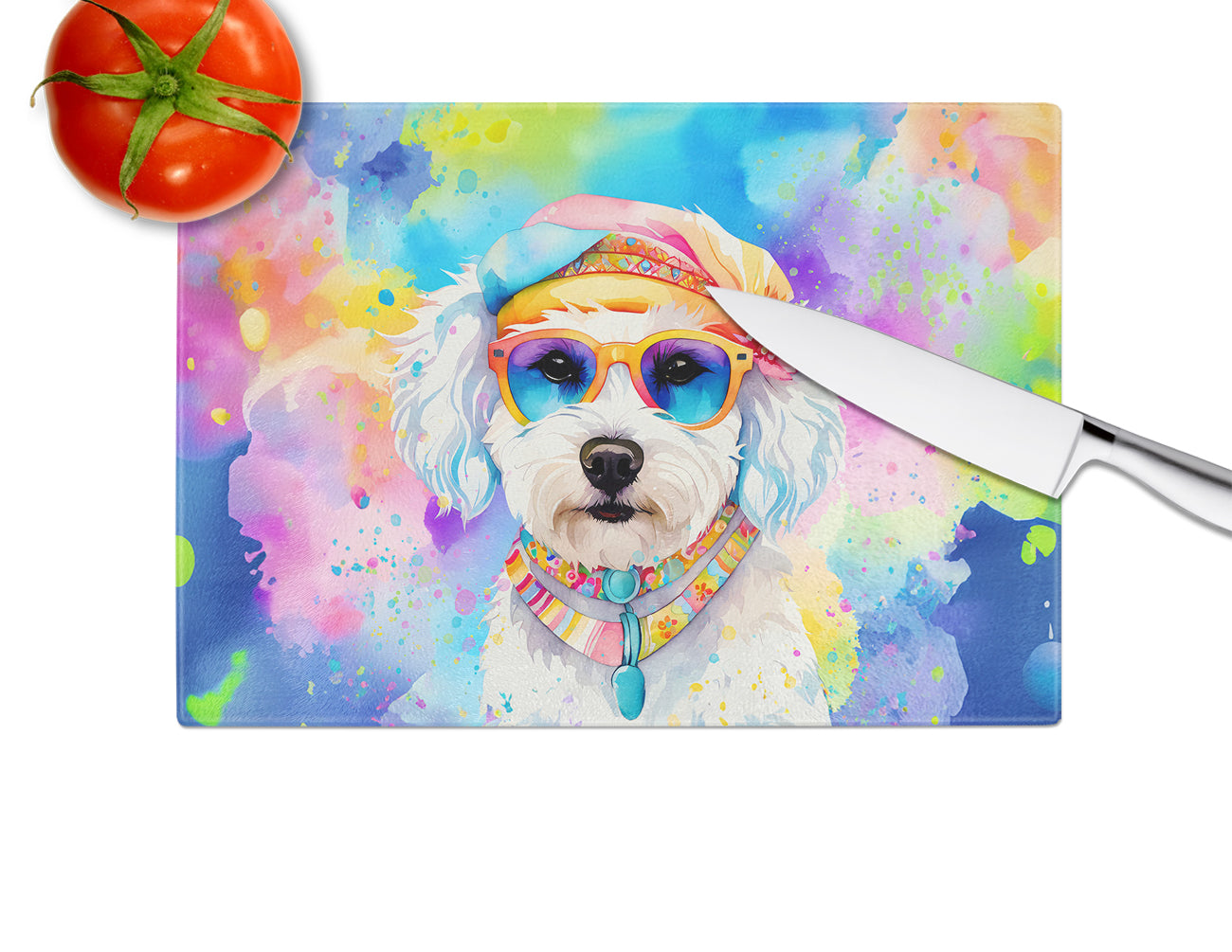 Bichon Frise Hippie Dawg Glass Cutting Board