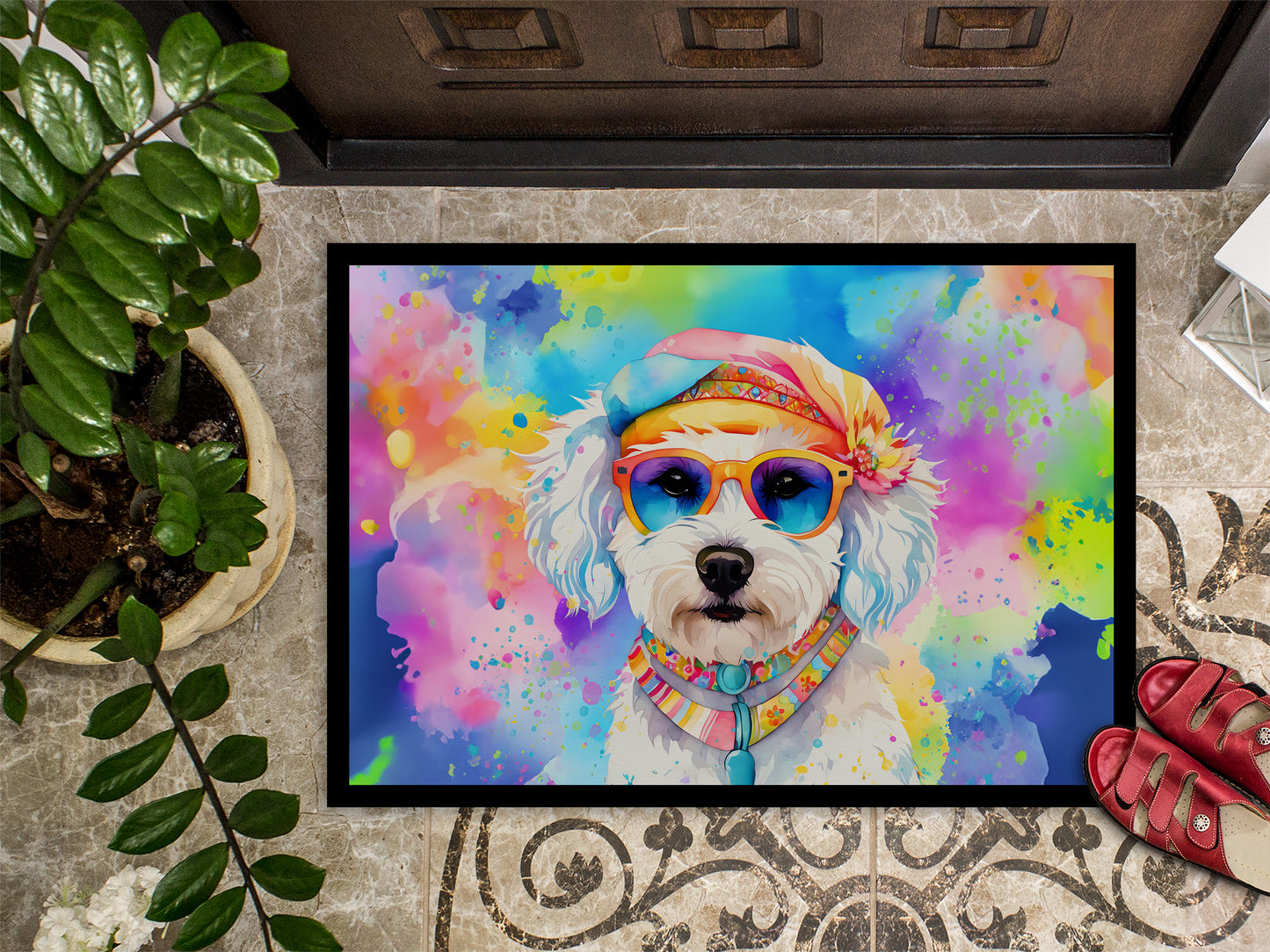 Bichon Frise Hippie Dawg Doormat