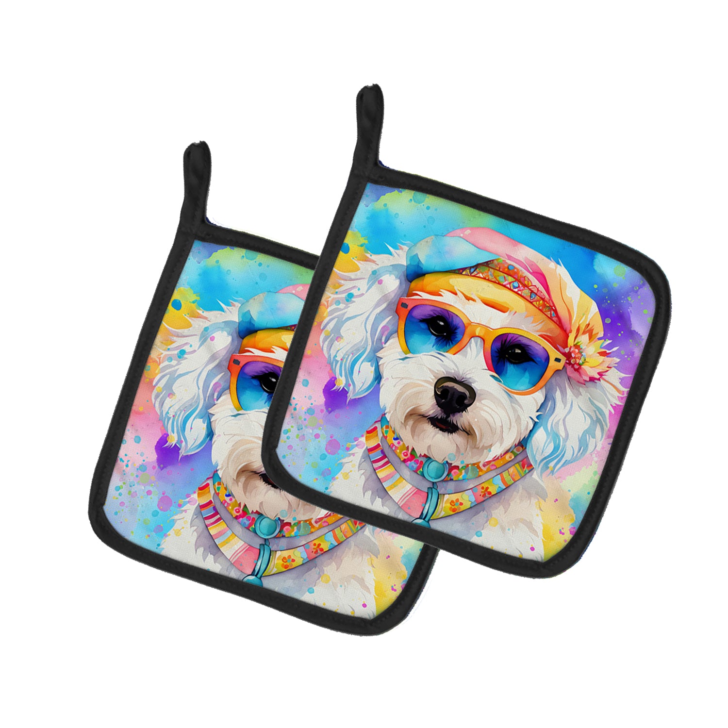 Buy this Bichon Frise Hippie Dawg Pair of Pot Holders