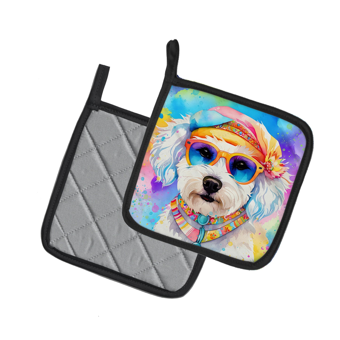 Bichon Frise Hippie Dawg Pair of Pot Holders