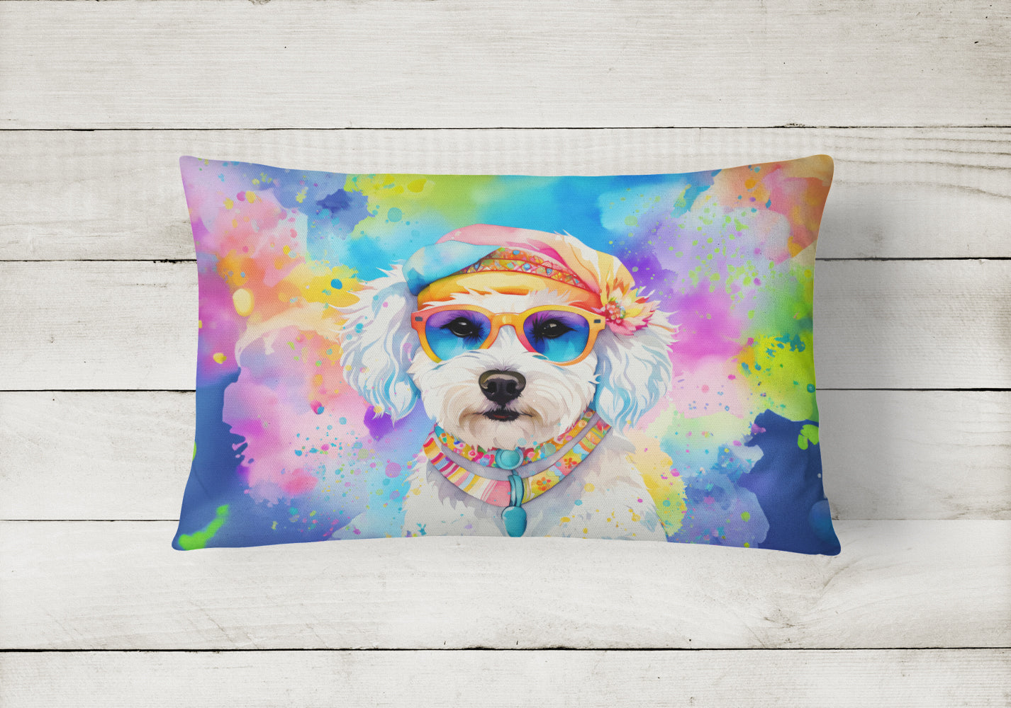 Bichon Frise Hippie Dawg Throw Pillow