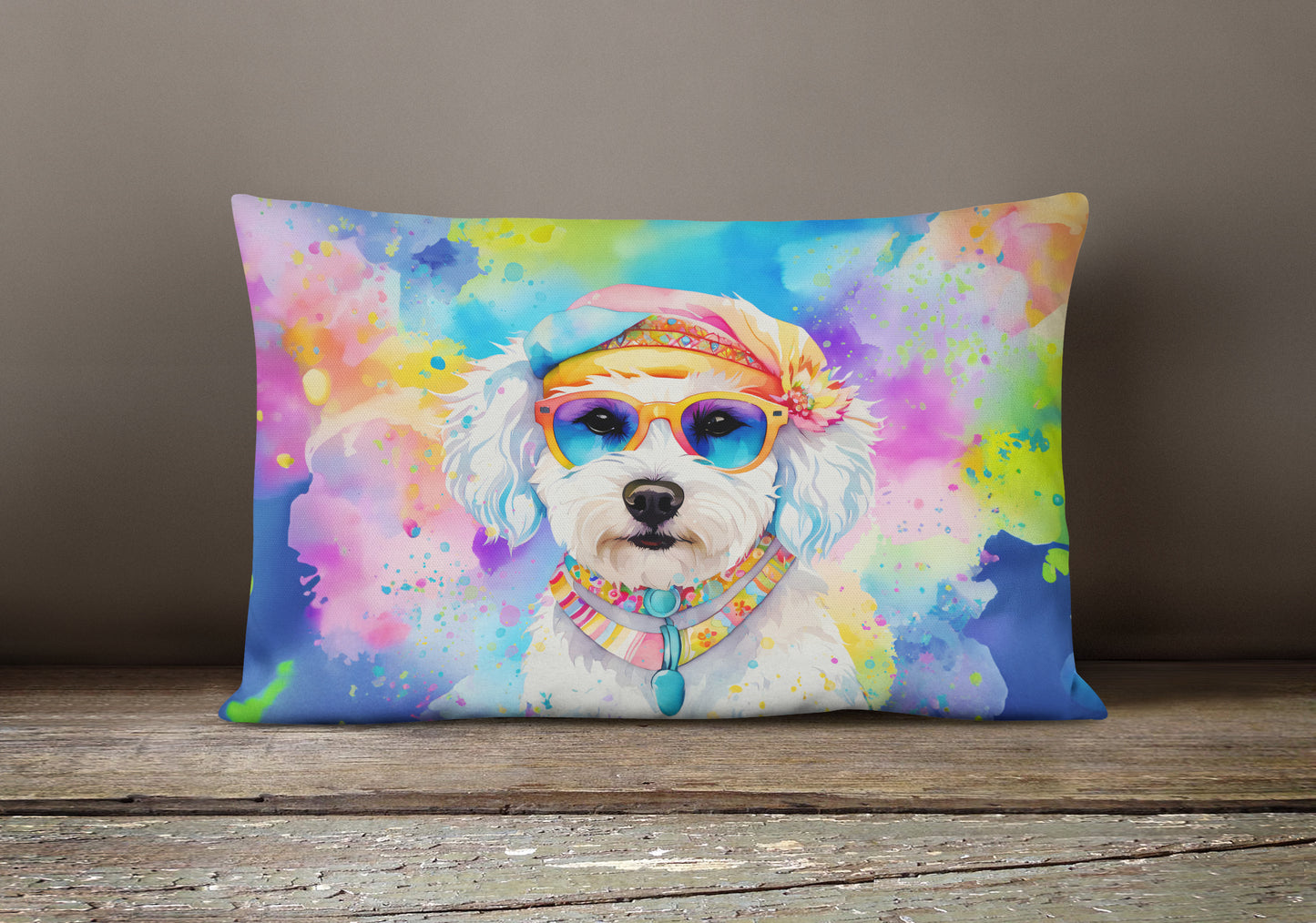 Bichon Frise Hippie Dawg Throw Pillow