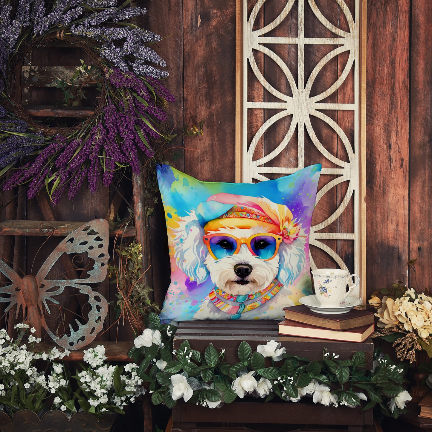 Bichon Frise Hippie Dawg Throw Pillow