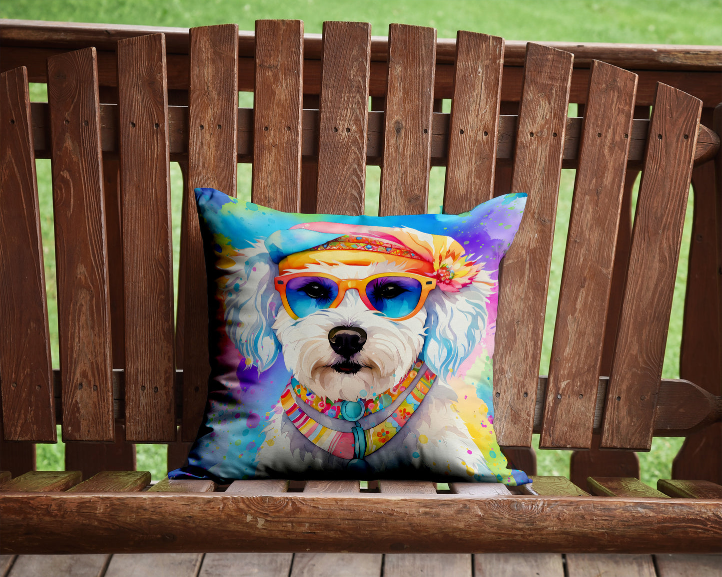 Bichon Frise Hippie Dawg Throw Pillow