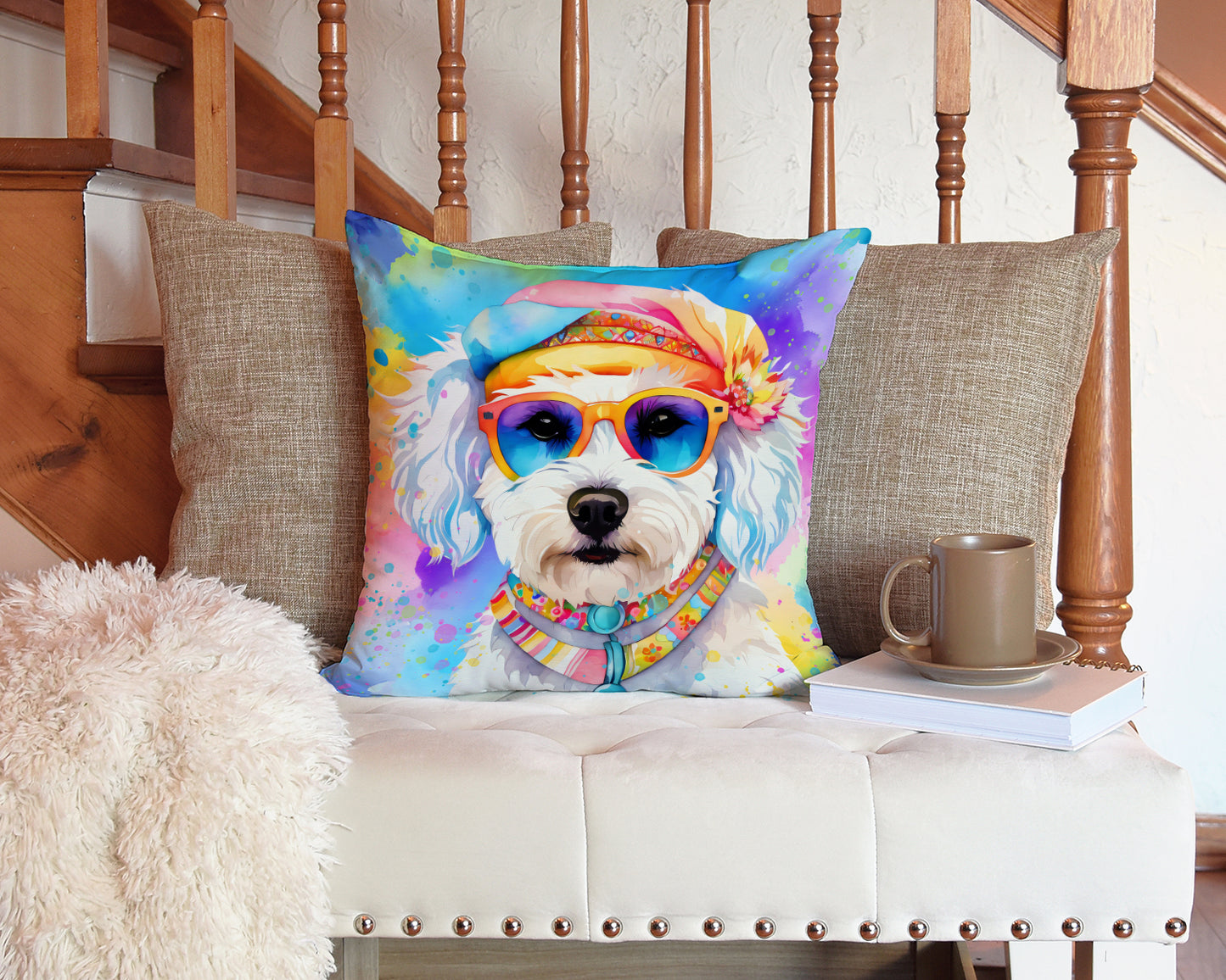 Bichon Frise Hippie Dawg Throw Pillow