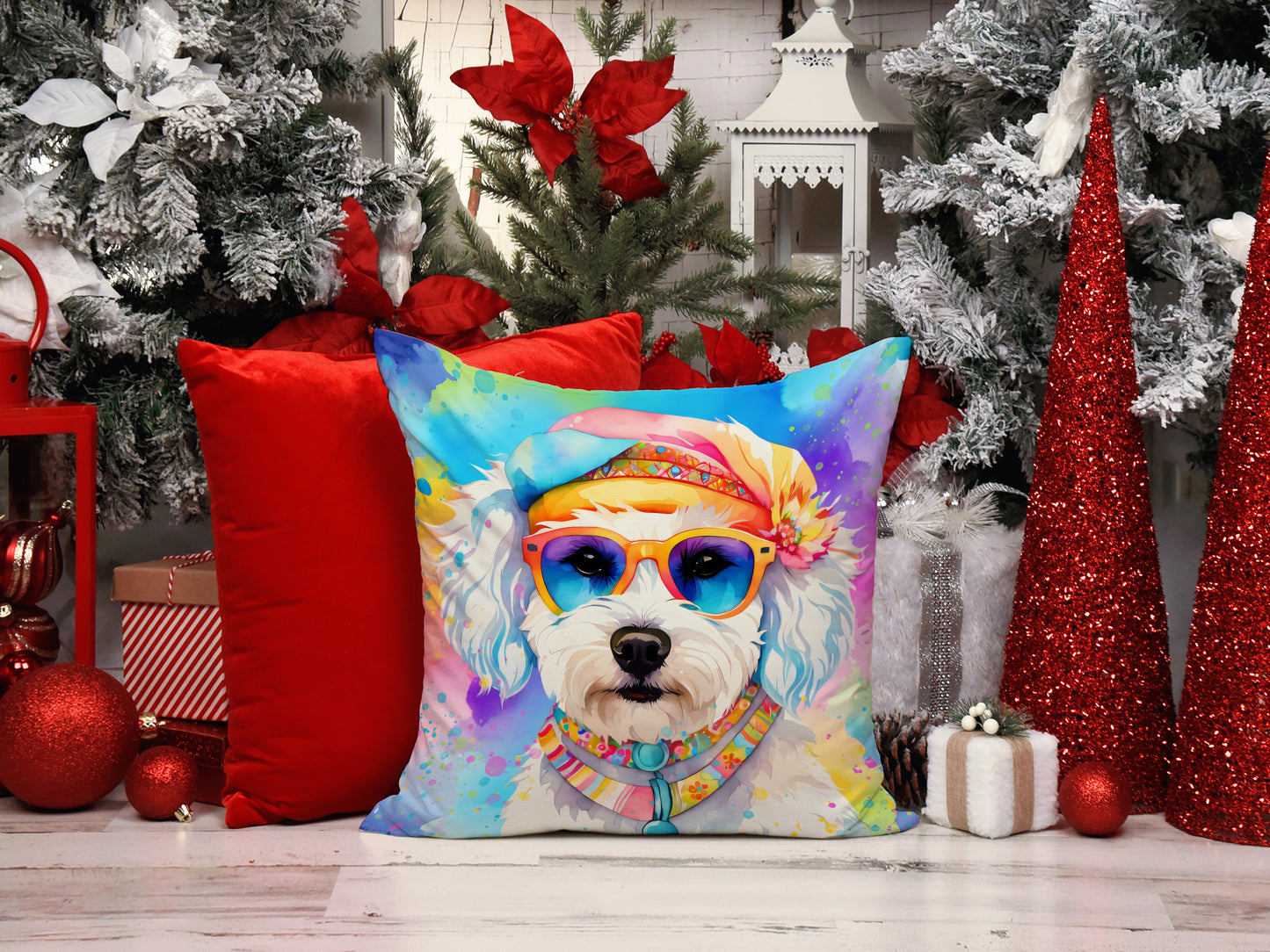 Bichon Frise Hippie Dawg Throw Pillow