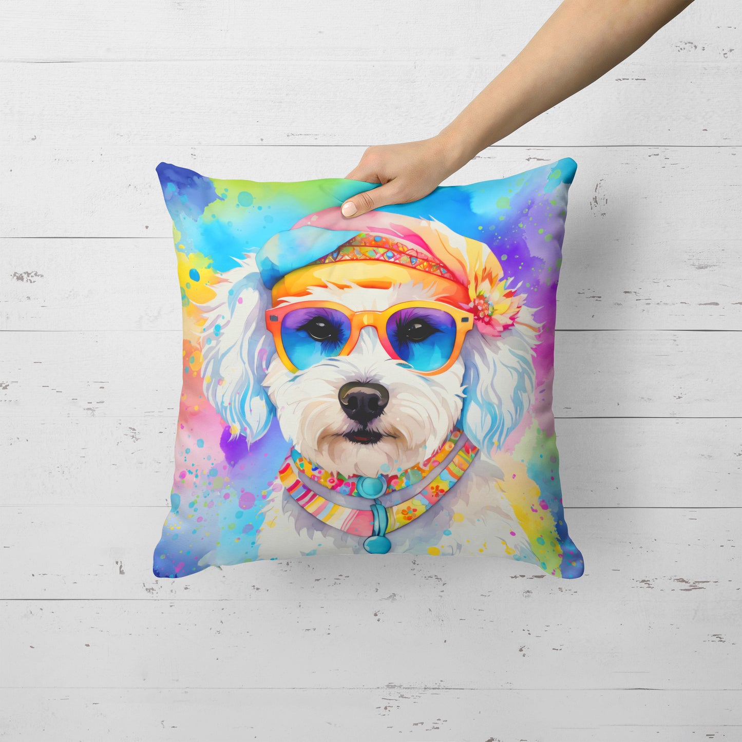 Bichon Frise Hippie Dawg Throw Pillow