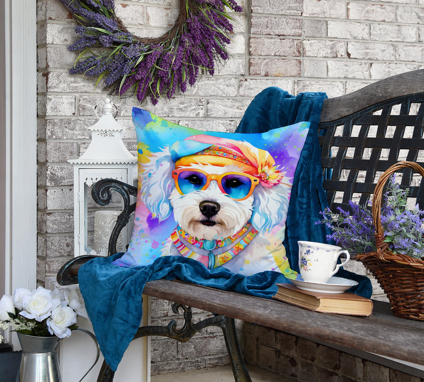 Bichon Frise Hippie Dawg Throw Pillow