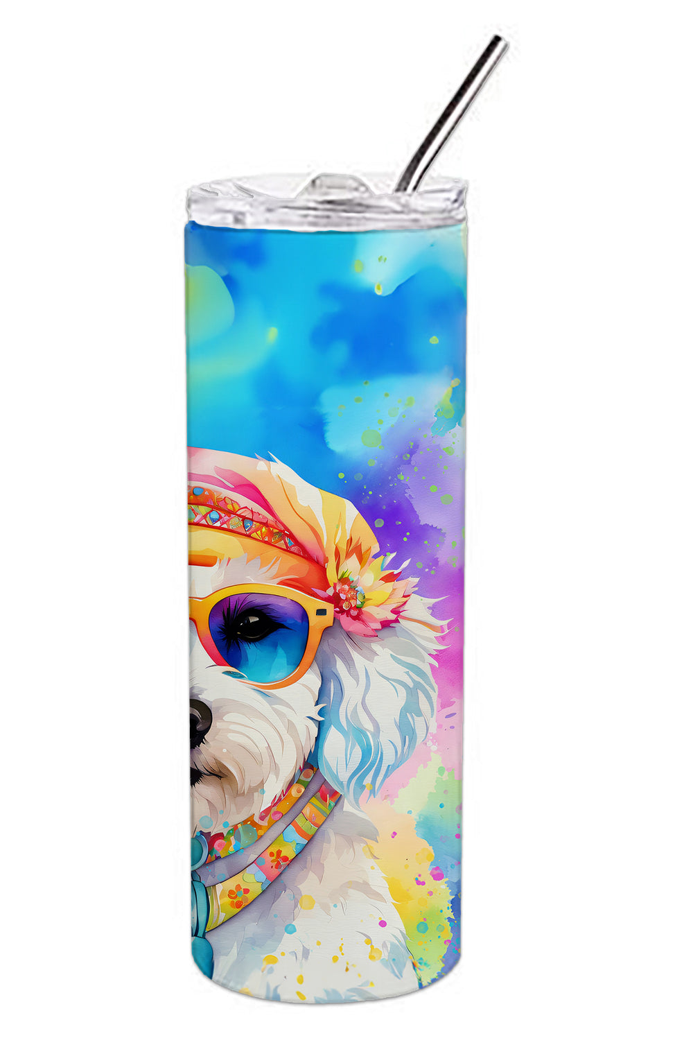 Bichon Frise Hippie Dawg Stainless Steel Skinny Tumbler