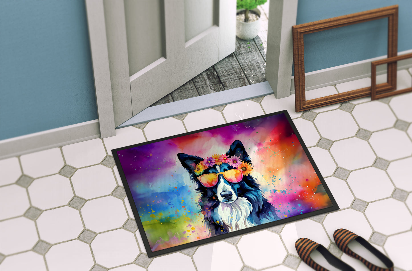 Border Collie Hippie Dawg Doormat