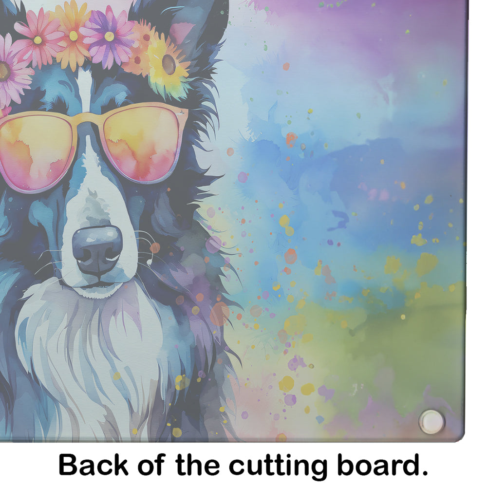 Border Collie Hippie Dawg Glass Cutting Board