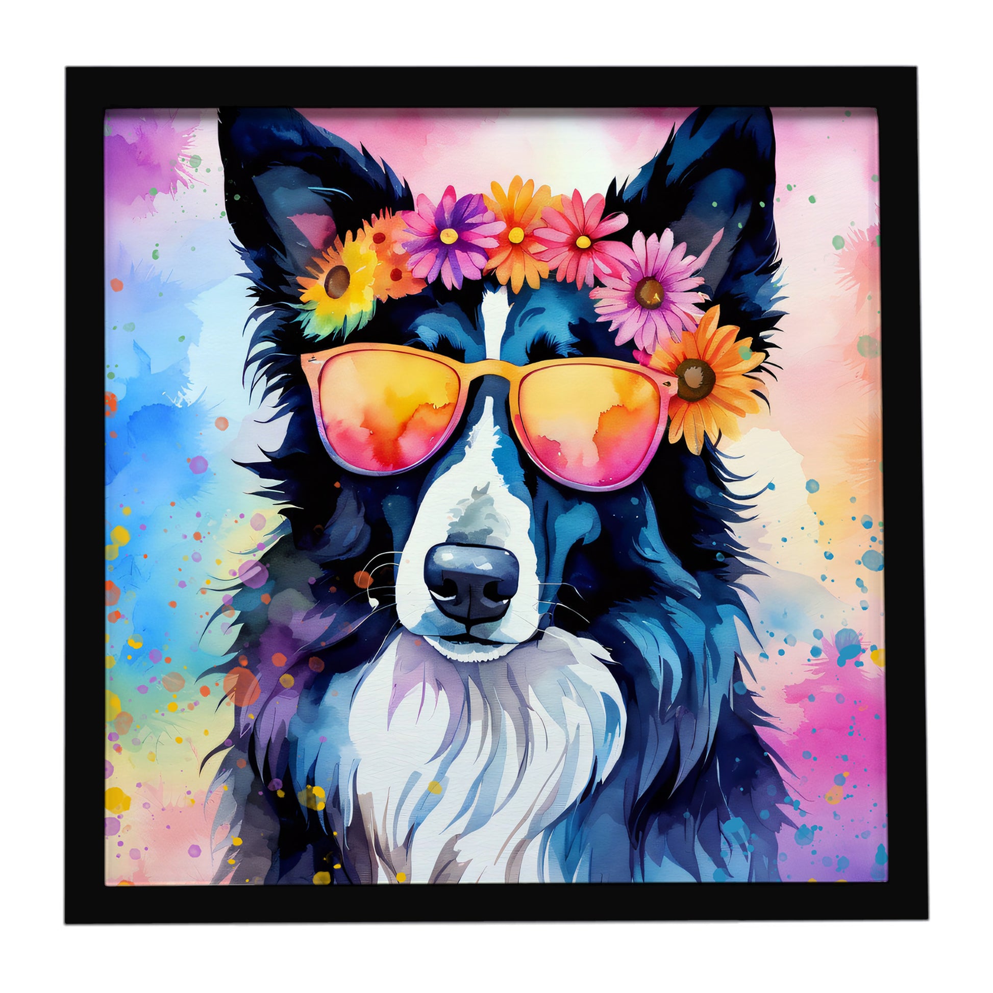 Buy this Border Collie Hippie Dawg Framed Metal Print