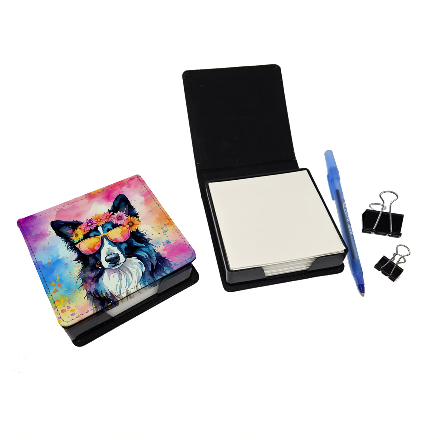 Border Collie Hippie Dawg PU Leather Note Paper Holder