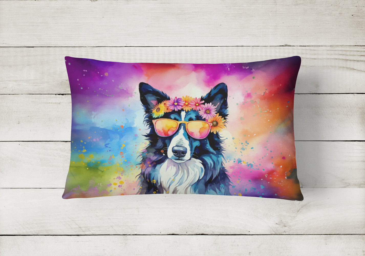 Border Collie Hippie Dawg Throw Pillow