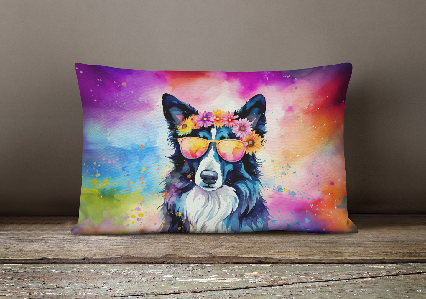 Border Collie Hippie Dawg Throw Pillow