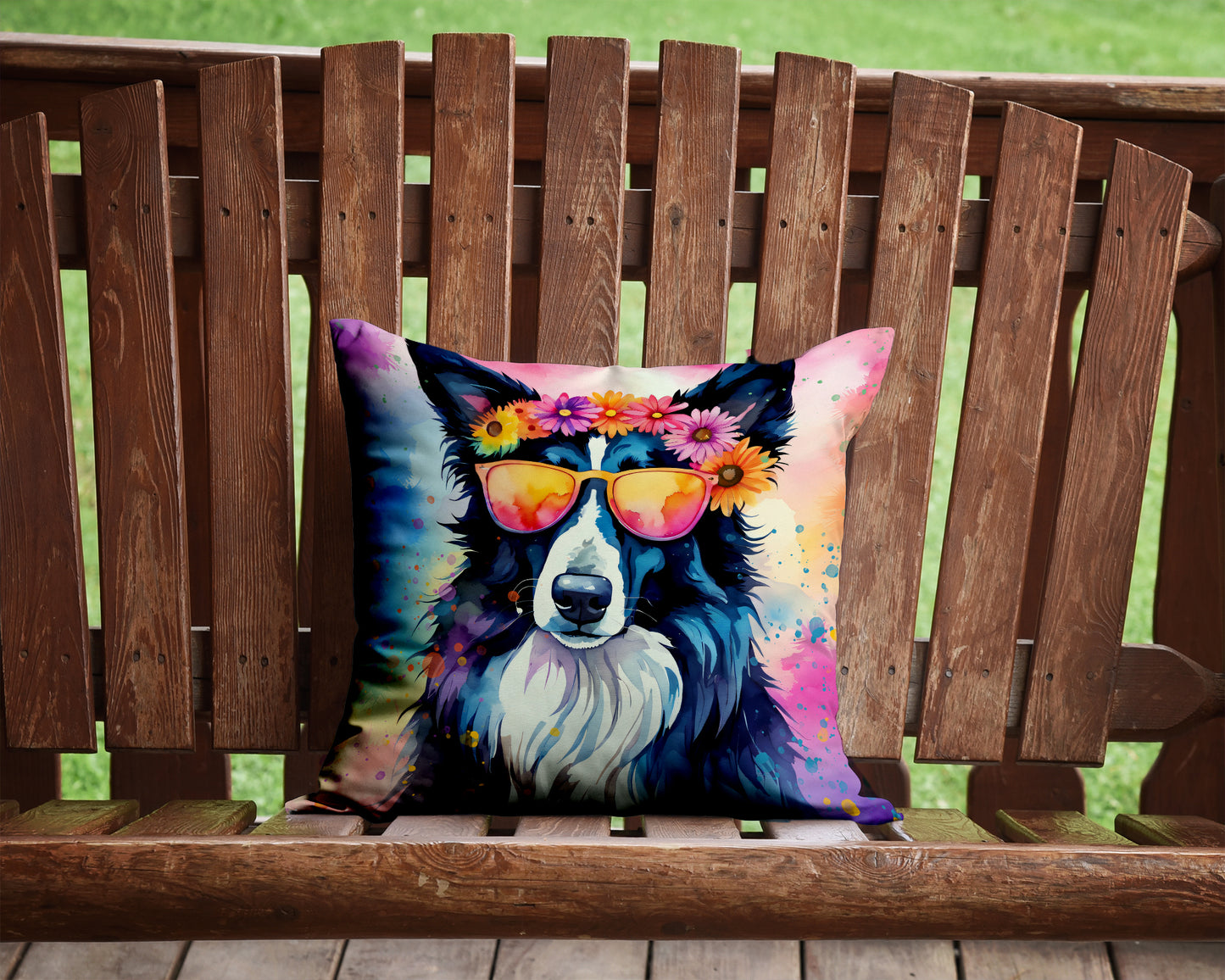 Border Collie Hippie Dawg Throw Pillow