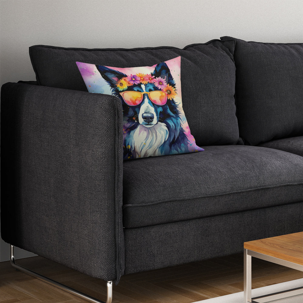 Border Collie Hippie Dawg Throw Pillow