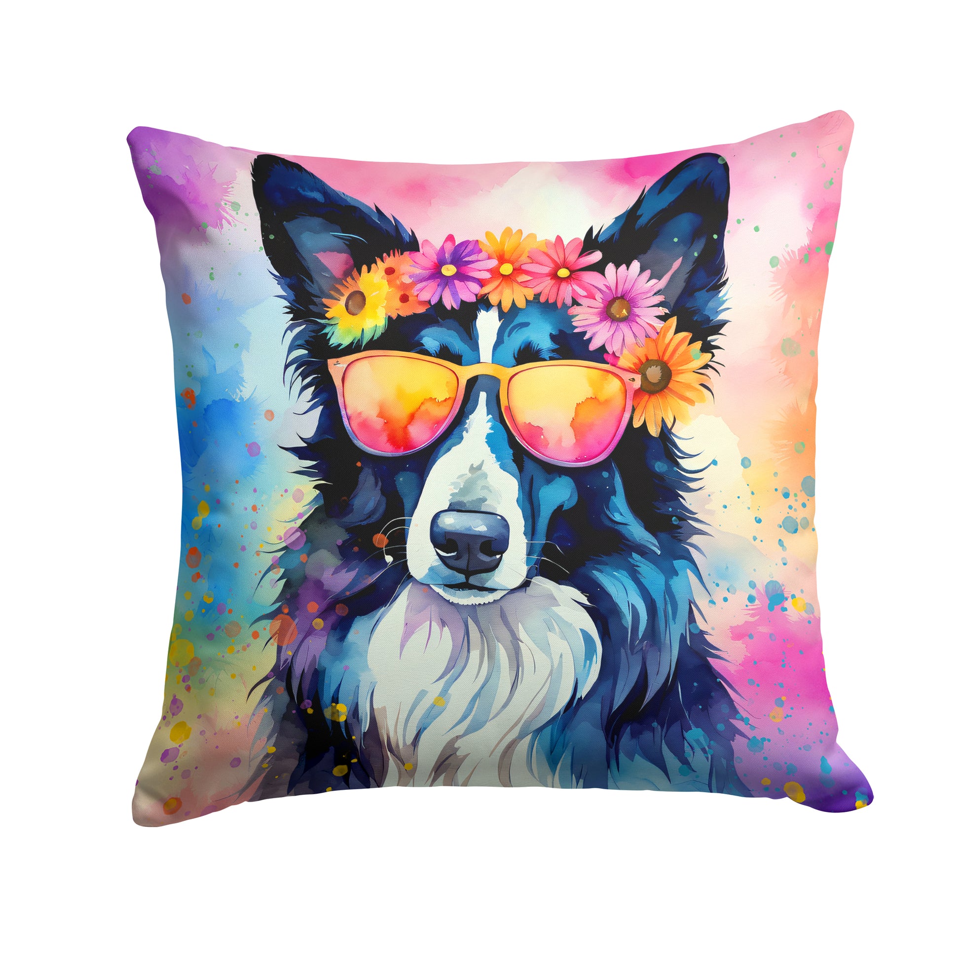 Buy this Border Collie Hippie Dawg Throw Pillow