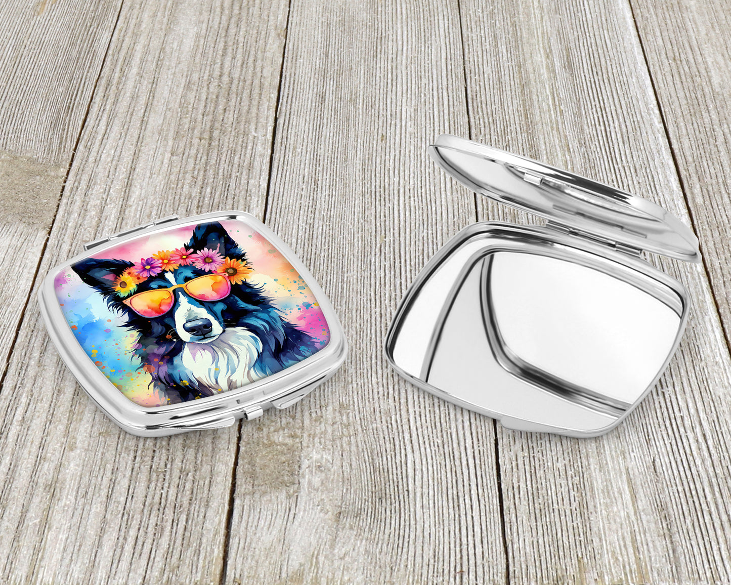 Border Collie Hippie Dawg Compact Mirror