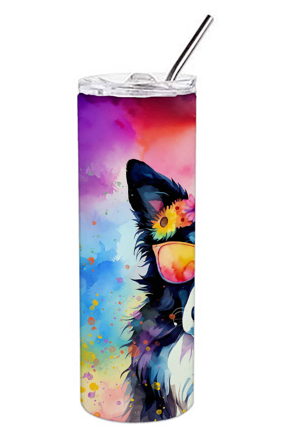 Border Collie Hippie Dawg Stainless Steel Skinny Tumbler