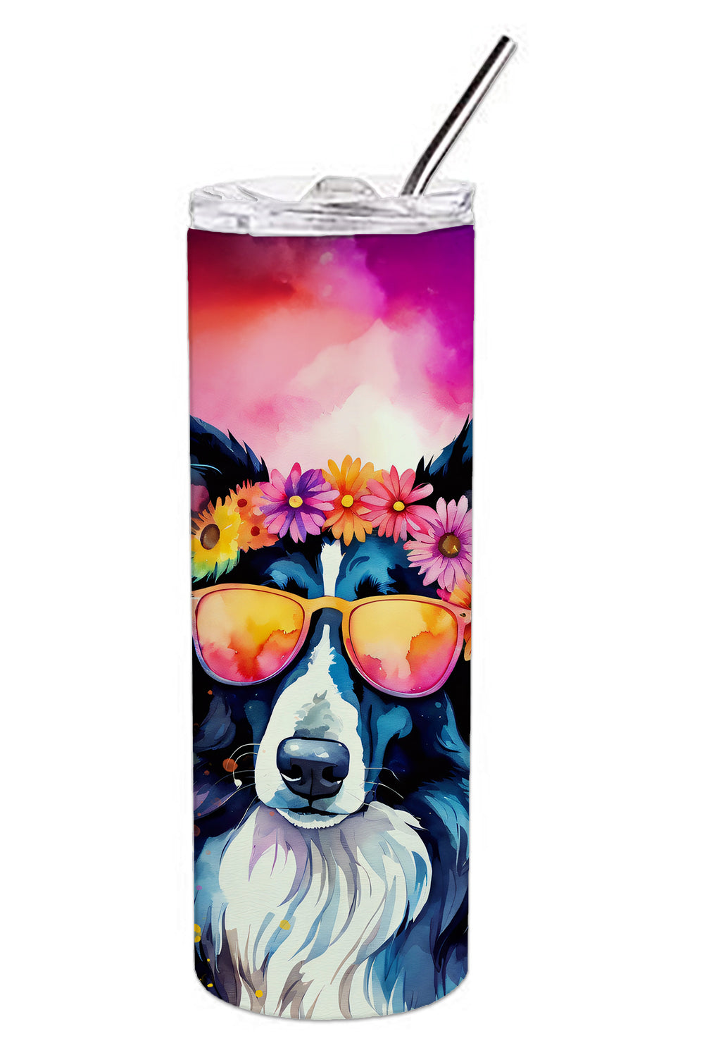 Border Collie Hippie Dawg Stainless Steel Skinny Tumbler