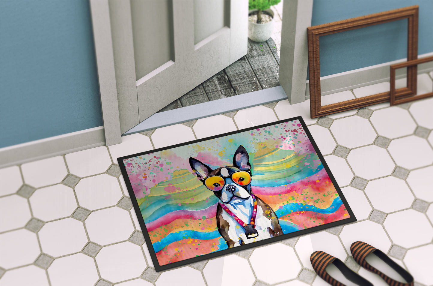 Boston Terrier Hippie Dawg Doormat