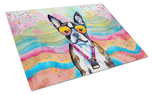 Buy this Boston Terrier Hippie Dawg Glass Cutting Board