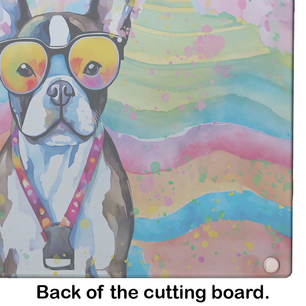 Boston Terrier Hippie Dawg Glass Cutting Board