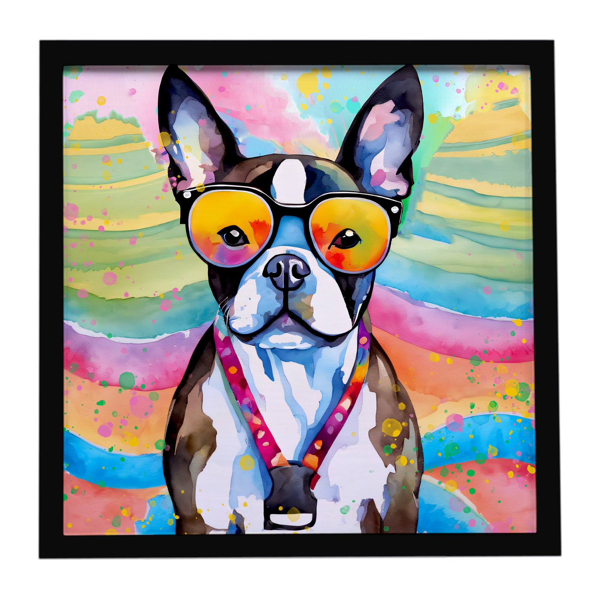 Buy this Boston Terrier Hippie Dawg Framed Metal Print