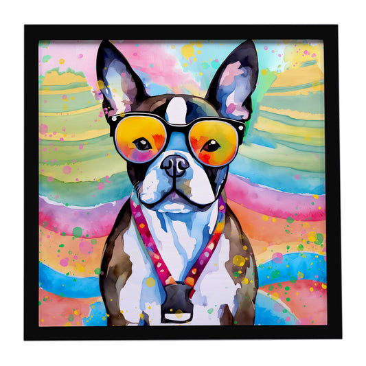 Buy this Boston Terrier Hippie Dawg Framed Metal Print