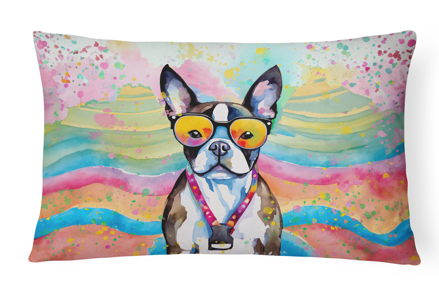 Buy this Boston Terrier Hippie Dawg Throw Pillow