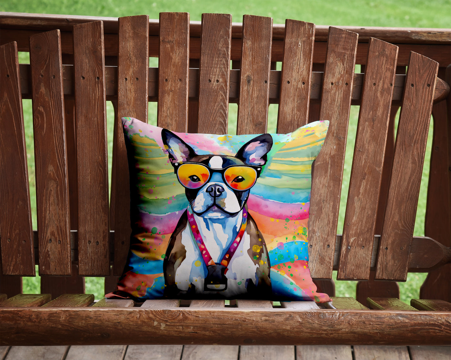 Boston Terrier Hippie Dawg Throw Pillow