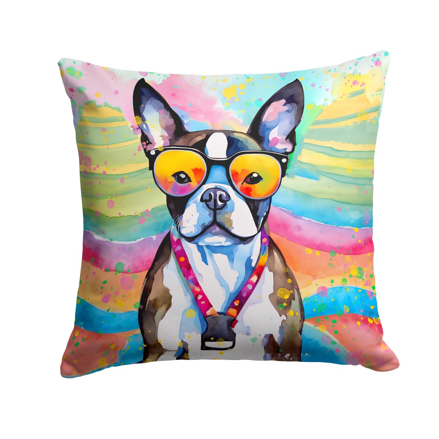 Buy this Boston Terrier Hippie Dawg Throw Pillow