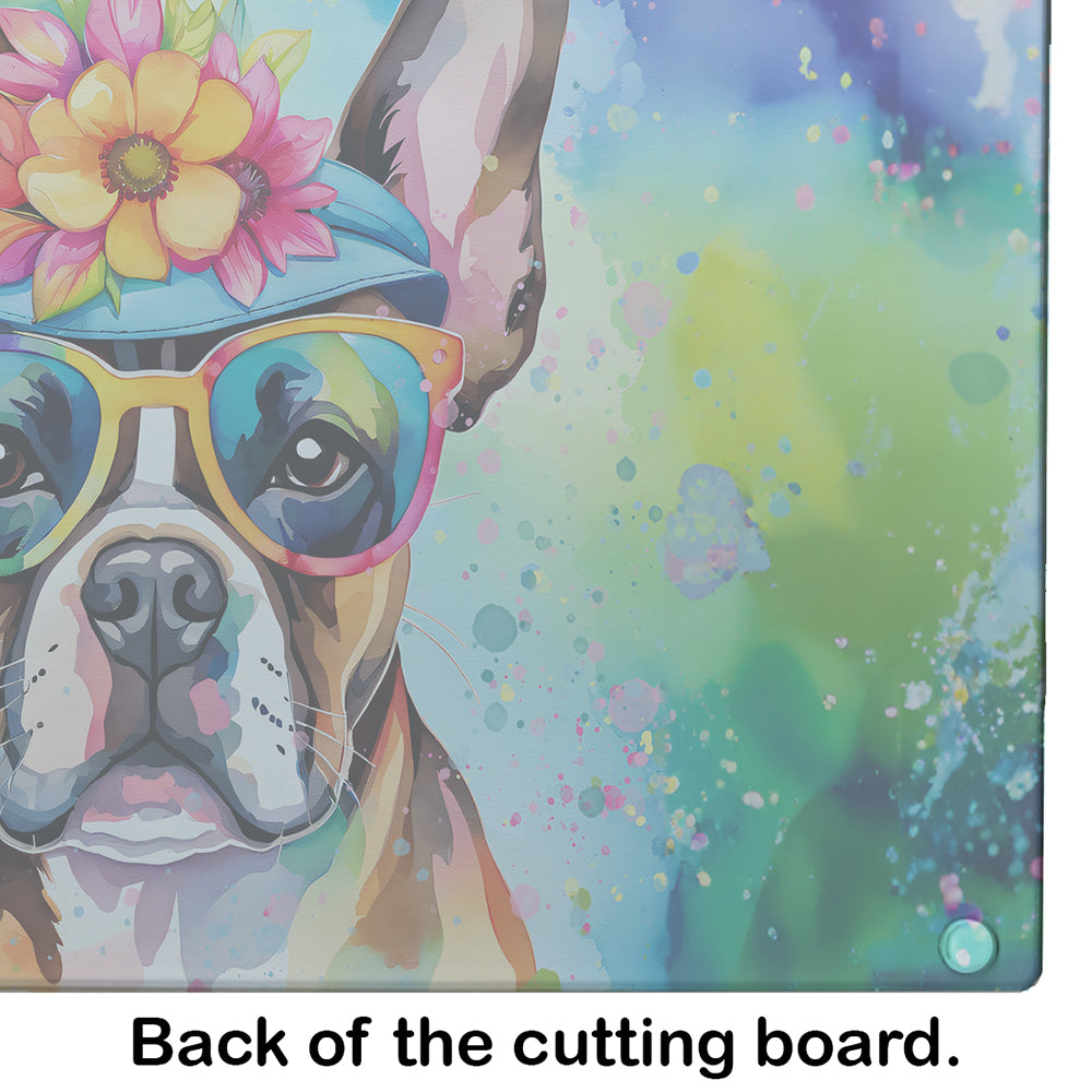 Boston Terrier Hippie Dawg Glass Cutting Board