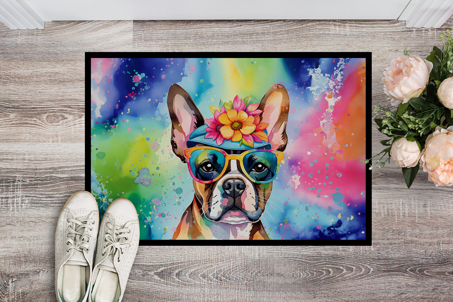 Boston Terrier Hippie Dawg Doormat