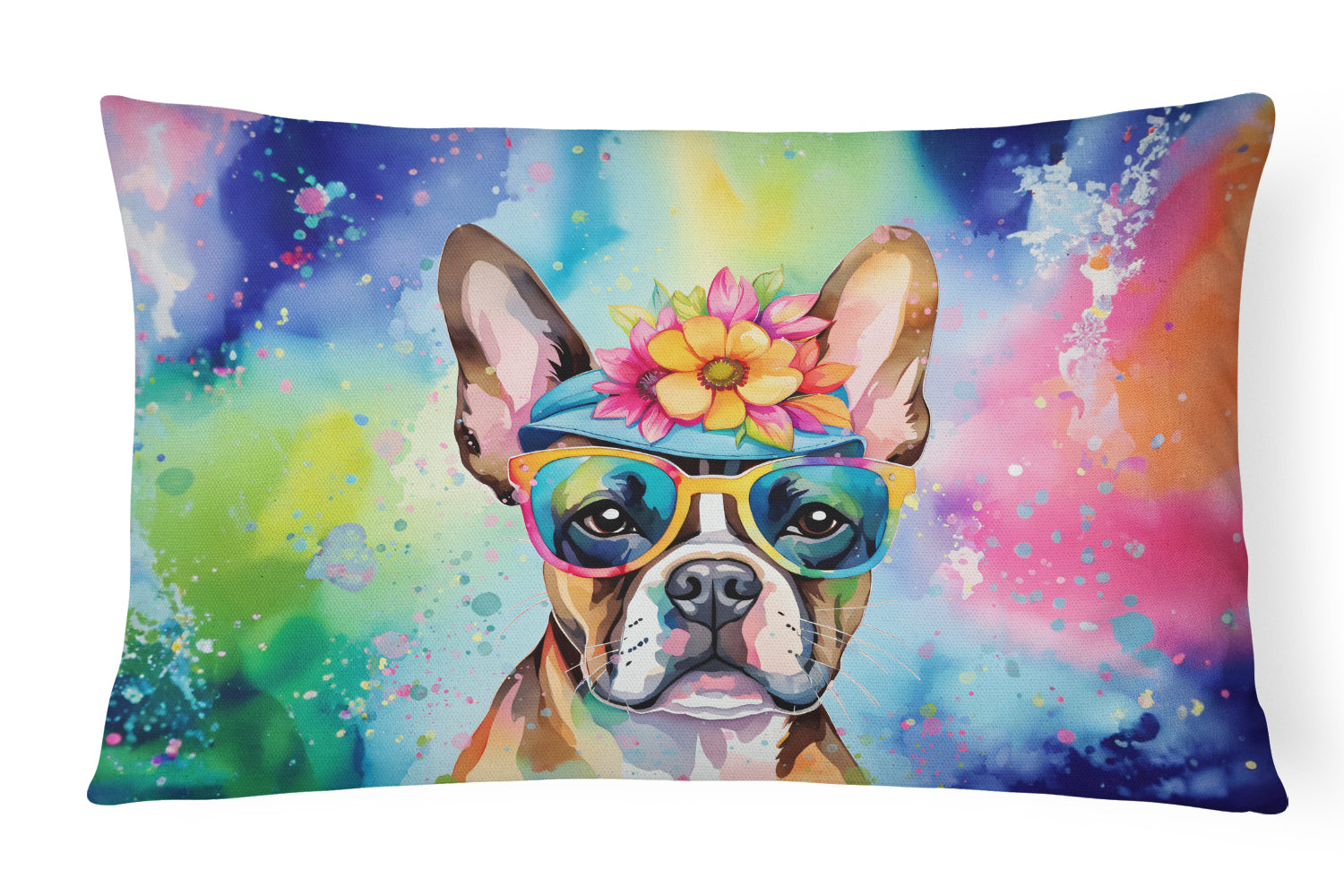 Buy this Boston Terrier Hippie Dawg Throw Pillow