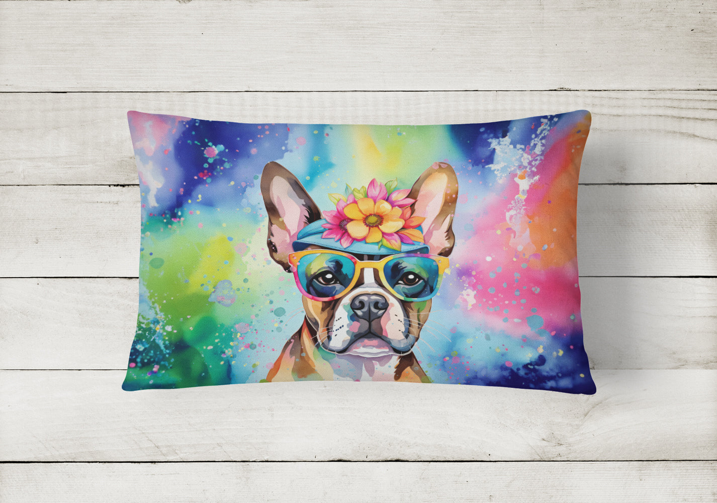 Boston Terrier Hippie Dawg Throw Pillow